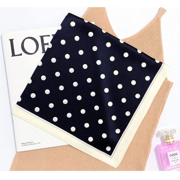 Black Polka Dot Mulberry Silk Neck Scarf - Picture 3 of 4